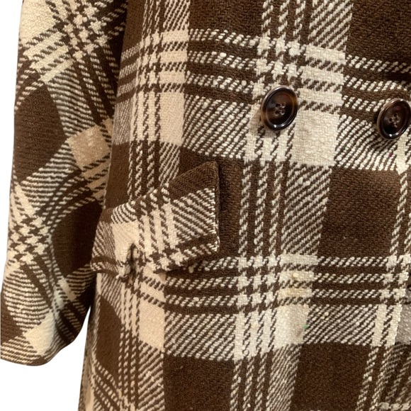 Vntg 50’s Gus Mayer Volup Brown Plaid Double-Breasted Pea Coat sz XL - Picture 3 of 11